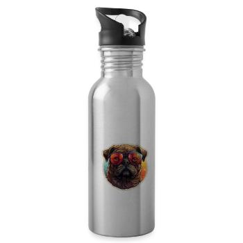 Mops Retro Farben vintage mit Sonnenbrille - Trinkflasche mit integriertem Trinkhalm - Lightsilver - Rechts