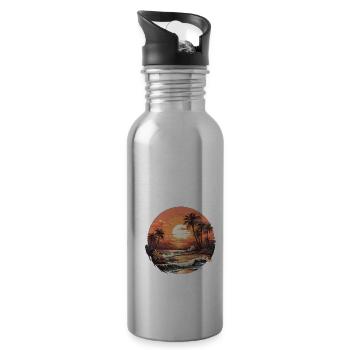 Beach sunset vintage surfers - Water bottle with straw - silver - Right