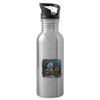 Bonhomme de neige avec ours en peluche - Gourde avec paille intégrée - argent clair - Droite