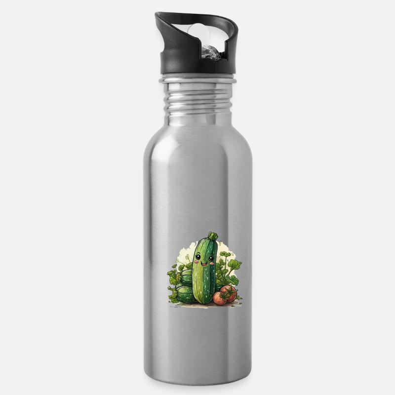 Style bande dessinée de courgettes - Gourde avec paille intégrée - argent clair