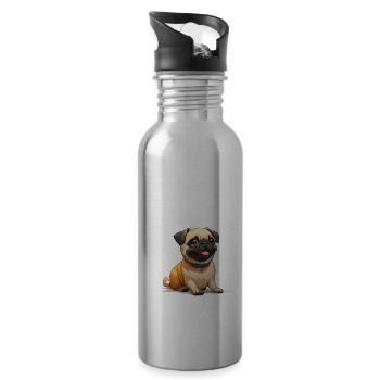 Niedlicher kleiner Mops - Trinkflasche mit integriertem Trinkhalm - Lightsilver - Rechts