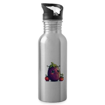 Eggplant Comic Face - Water bottle with straw - silver - Right