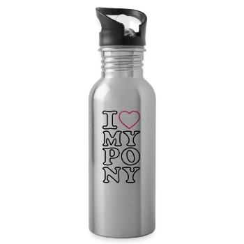 J'aime mon poney mon poney, je coeur j' - Gourde avec paille intégrée - argent clair - Droite