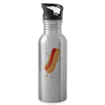cute human hot dog - Water bottle with straw - silver - Right