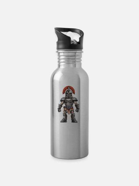 Spartaner Gladiator - Trinkflasche mit integriertem Trinkhalm - Lightsilver