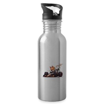 Japanese dog Shiba Inu with helmet and racing car - Water bottle with straw - silver - Right