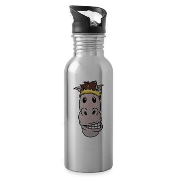 König Pferd Pony Krone Royal King Fantasy Xmas - Trinkflasche mit integriertem Trinkhalm - Lightsilver - Rechts