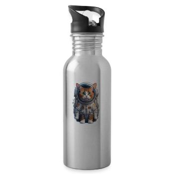 Cat Astronaut - Water bottle with straw - silver - Right