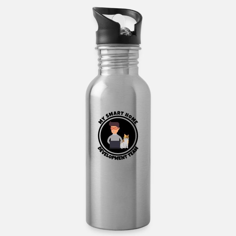 Smart Home Development Team Katze Katzenliebhaber - Trinkflasche mit integriertem Trinkhalm - Lightsilver