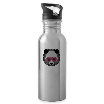 panda lunette pink rose - Gourde avec paille intégrée - argent clair - Droite