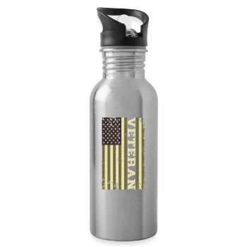 Veteran US Flagge Camo - Trinkflasche mit integriertem Trinkhalm - Lightsilver - Rechts