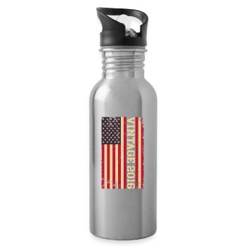 Vintage 2016 US Flag - Water bottle with straw - silver - Right