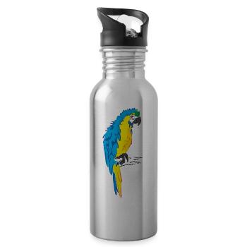 Ara Papagei gelb, blau Zeichnung - Trinkflasche mit integriertem Trinkhalm - Lightsilver - Rechts