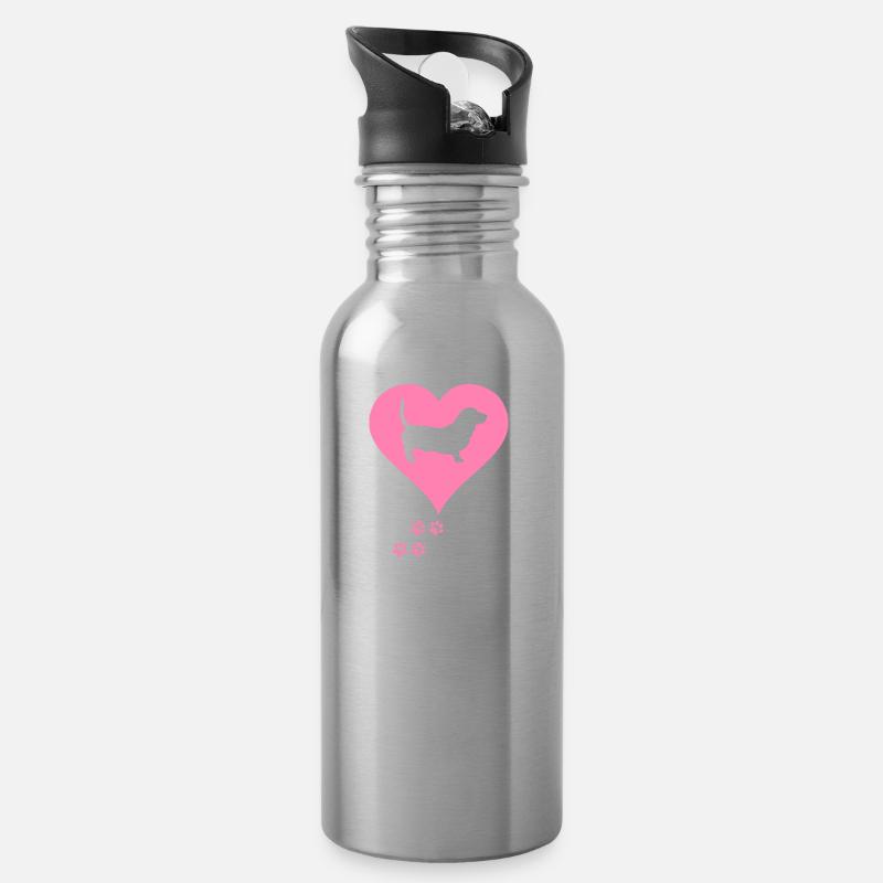 Dackel - Trinkflasche mit integriertem Trinkhalm - Lightsilver