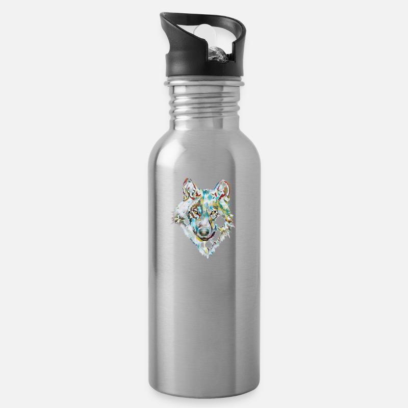 Hund Wolf Eis - Trinkflasche mit integriertem Trinkhalm - Lightsilver