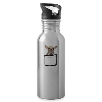 chihuahua in pocket - Water bottle with straw - silver - Right