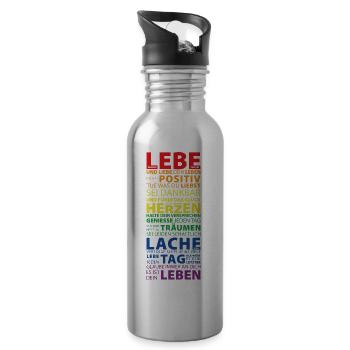 LEBE, LIEBE, LACHE - Trinkflasche mit integriertem Trinkhalm - Lightsilver - Rechts