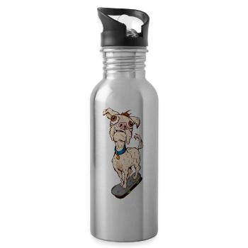 Ugly Skate Dog - Water bottle with straw - silver - Right