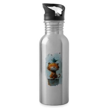 Niedliche Katze mit Ente auf dem Kopf für Kinder - Trinkflasche mit integriertem Trinkhalm - Lightsilver - Rechts