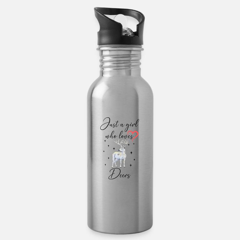Frau Mädchen Liebe Herz Hirsch - Trinkflasche mit integriertem Trinkhalm - Lightsilver