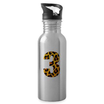 Leopard 3 Zahl Muster - Trinkflasche mit integriertem Trinkhalm - Lightsilver - Rechts