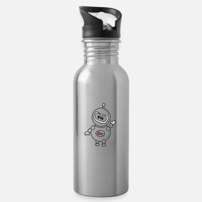 Roboter - Trinkflasche mit integriertem Trinkhalm - Lightsilver