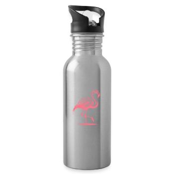 Pretty pink flamingo standing on one leg - Water bottle with straw - silver - Right