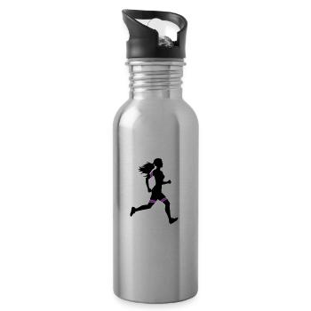 Running Marathon Woman Icon - Water bottle with straw - silver - Right