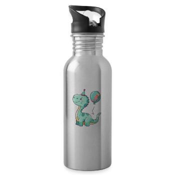 dinosaure brontosaure anniversaire bébé - Gourde avec paille intégrée - argent clair - Droite