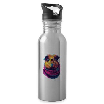 Buntes Hipster-Meerschweinchen - Trinkflasche mit integriertem Trinkhalm - Lightsilver - Rechts