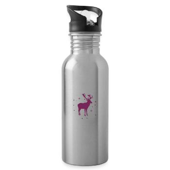 Deer - Forest, Nature, Animal Welfare - Water bottle with straw - silver - Right