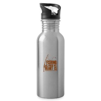 Angler Fishing Hook Fishing Rod Sport Fisherman - Water bottle with straw - silver - Right