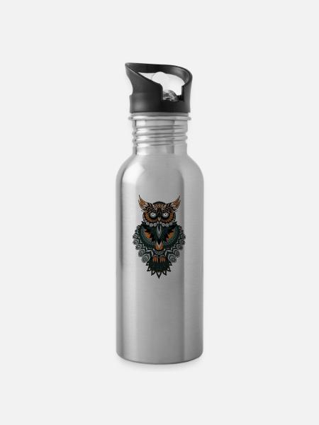 Eule - Trinkflasche mit integriertem Trinkhalm - Lightsilver
