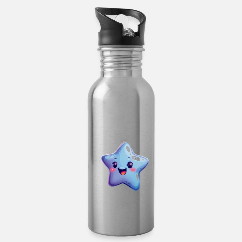 Stern - Trinkflasche mit integriertem Trinkhalm - Lightsilver