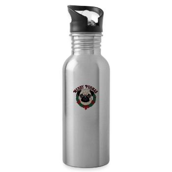 Merry Pugging Christmas Dog Santa Pug Xmas Merry - Water bottle with straw - silver - Right