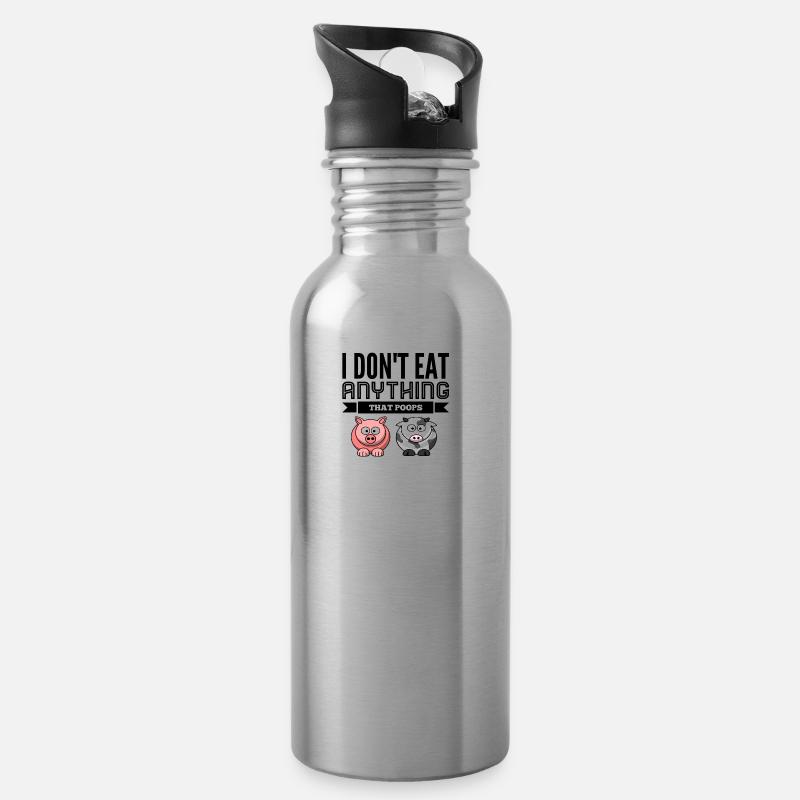 Vegan - Trinkflasche mit integriertem Trinkhalm - Lightsilver