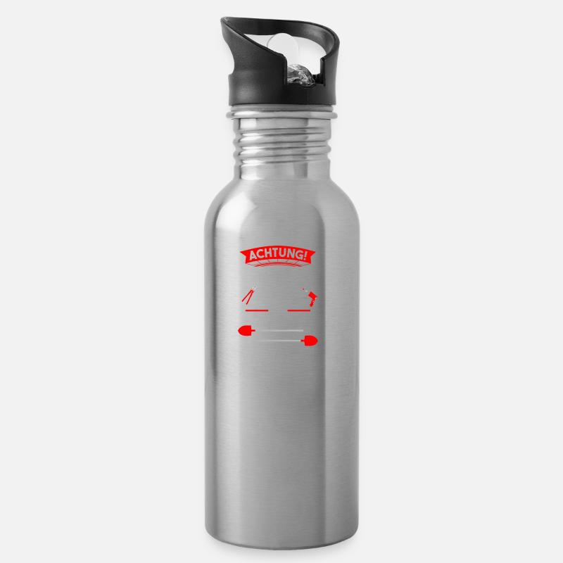 Bauarbeiter - Achtung Baustelle fliegendes Werkzeu - Trinkflasche mit integriertem Trinkhalm - Lightsilver