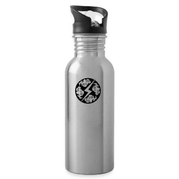 Japanese motif "Clouds and lightning" - Water bottle with straw - silver - Right