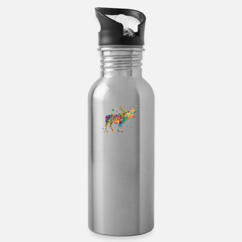 Colorsplash Elch - Trinkflasche mit integriertem Trinkhalm - Lightsilver
