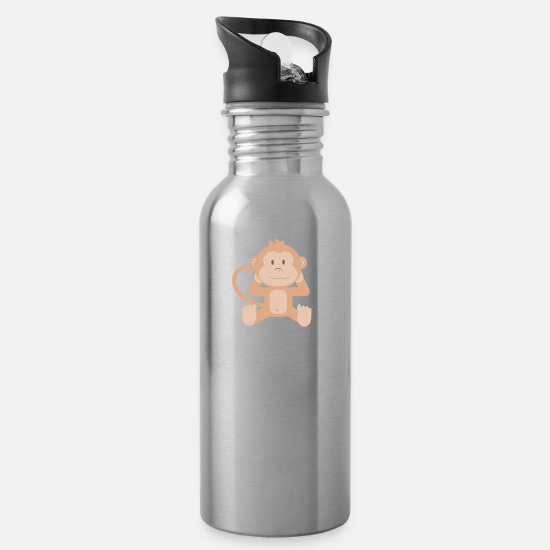 Affe - Trinkflasche mit integriertem Trinkhalm - Lightsilver