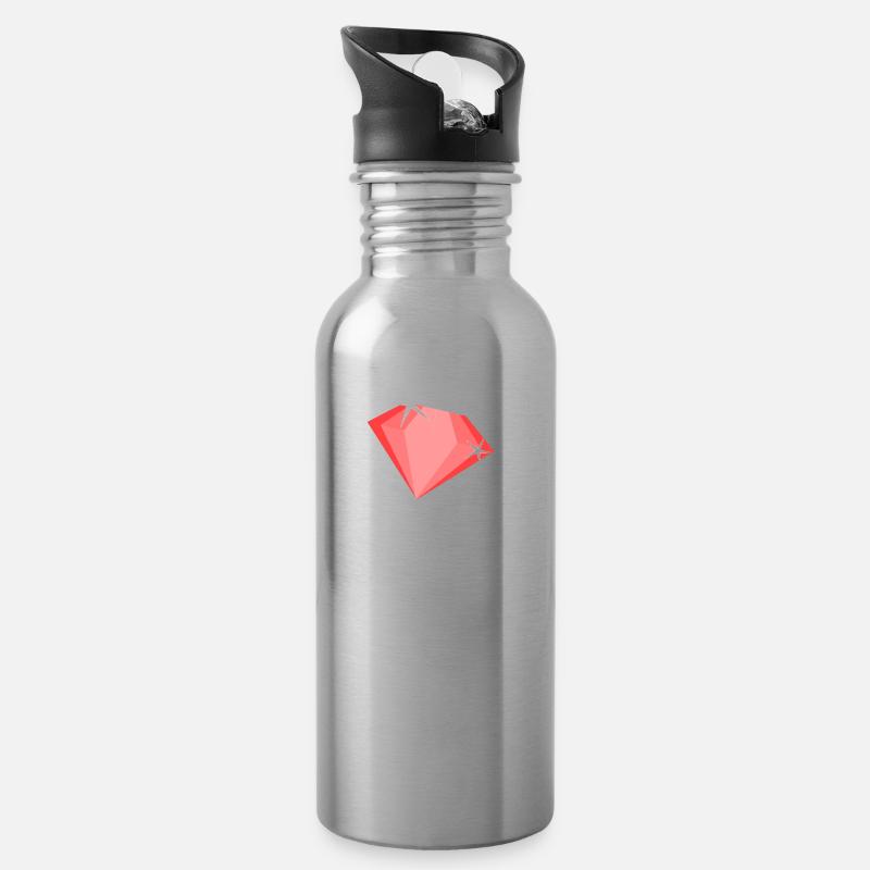 Pinker Diamant - Trinkflasche mit integriertem Trinkhalm - Lightsilver