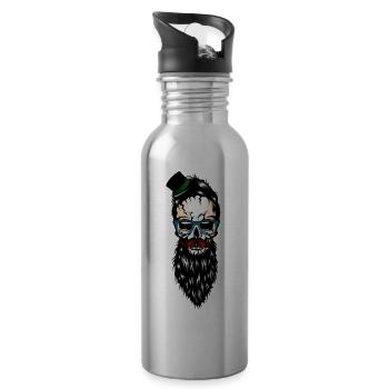 Kopf des bärtigen Barthut-Schnurrbartes des Todes Hipster - Trinkflasche mit integriertem Trinkhalm - Lightsilver - Rechts
