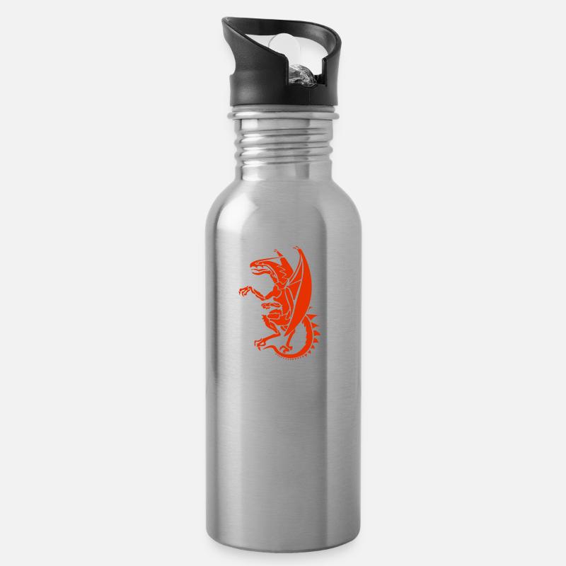 roter Drache Feuerdrache Drachen Lindwurm Wappen - Trinkflasche mit integriertem Trinkhalm - Lightsilver