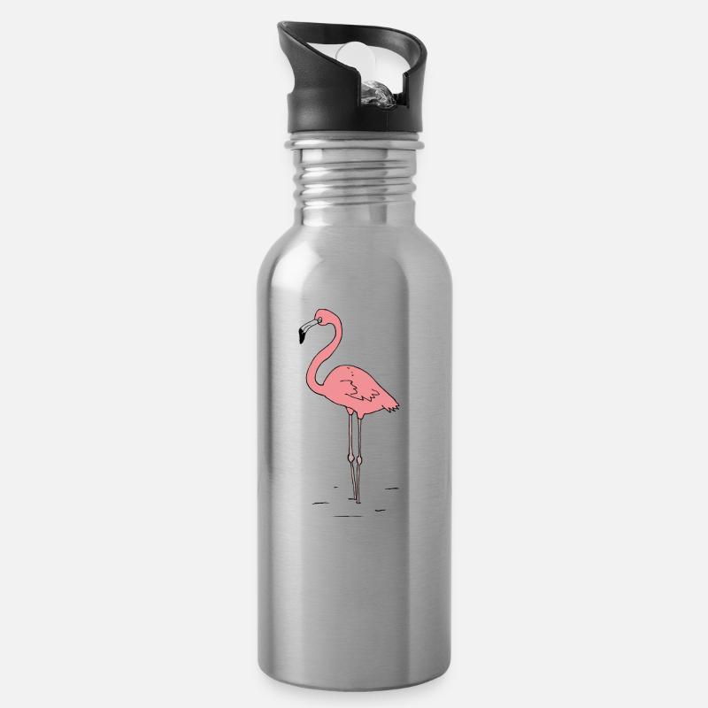 flamant rose - Gourde avec paille intégrée - argent clair