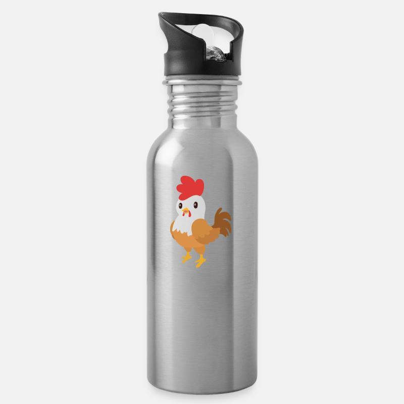 Coq - Gourde avec paille intégrée - argent clair
