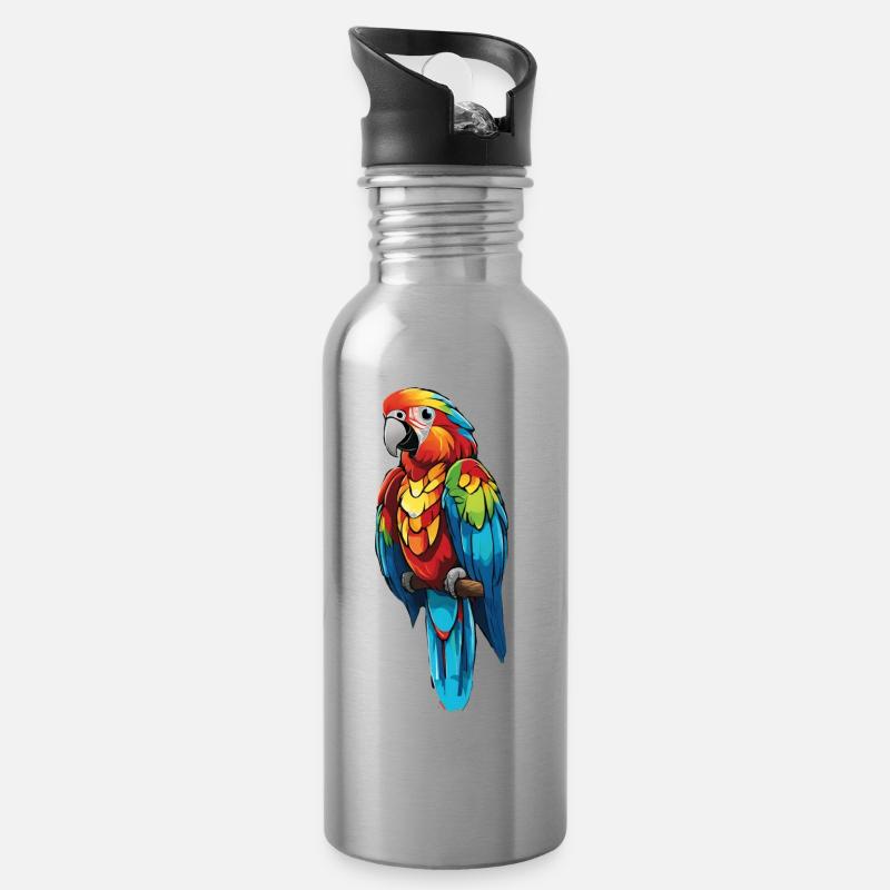 papagei - Trinkflasche mit integriertem Trinkhalm - Lightsilver