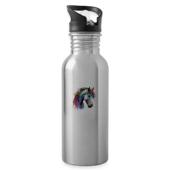 Pferde Herzschlag Reiten Hufe Hufeisen Herz Pony - Trinkflasche mit integriertem Trinkhalm - Lightsilver - Rechts