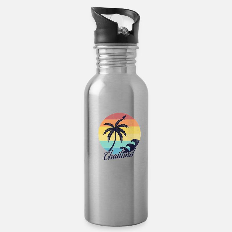 Thailand - Trinkflasche mit integriertem Trinkhalm - Lightsilver