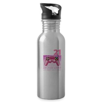 21. Geburtstag Gamer mädchen zur Arbeit gezwungen - Trinkflasche mit integriertem Trinkhalm - Lightsilver - Rechts