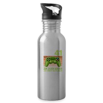 41. Geburtstag Gamer zur Arbeit gezwungen - Trinkflasche mit integriertem Trinkhalm - Lightsilver - Rechts
